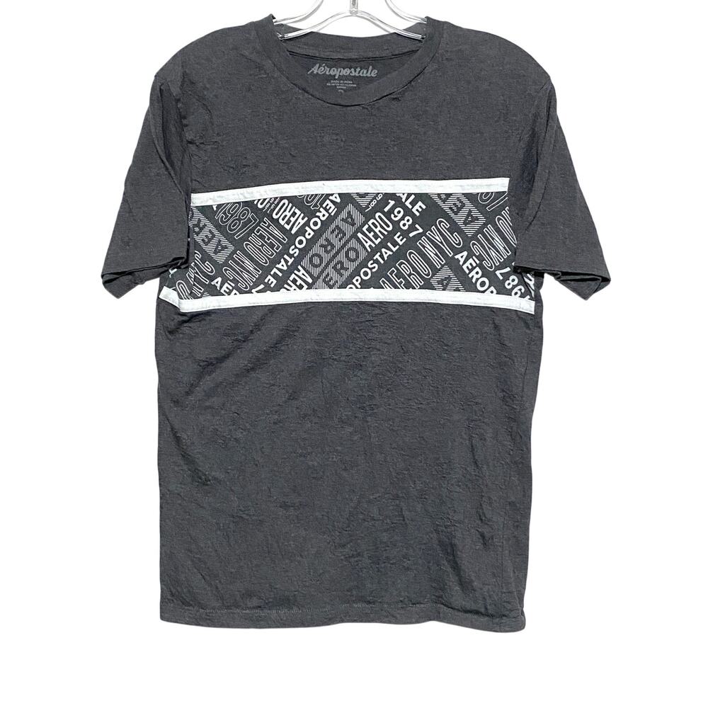 Aeropostale Aero NYC 1987 Graphic Shirt Gray White Colorblock Mens S Preppy Y2K